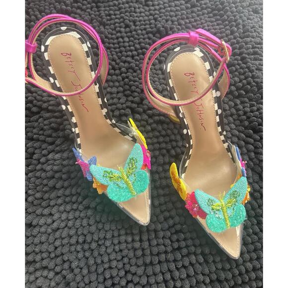 Betsy Johnson Women's Kamilla Butterfly Sequin Vinyl Pumps Size 7  Sassy 4" Heel - Picture 2 of 15